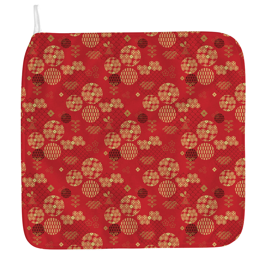 Red Japanese Pattern Print Hand Towel