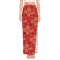 Red Japanese Pattern Print High Slit Maxi Skirt