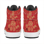 Red Japanese Pattern Print High Top Leather Sneakers