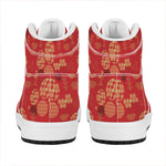 Red Japanese Pattern Print High Top Leather Sneakers