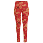Red Japanese Pattern Print High-Waisted Pocket Leggings