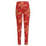 Red Japanese Pattern Print High-Waisted Pocket Leggings