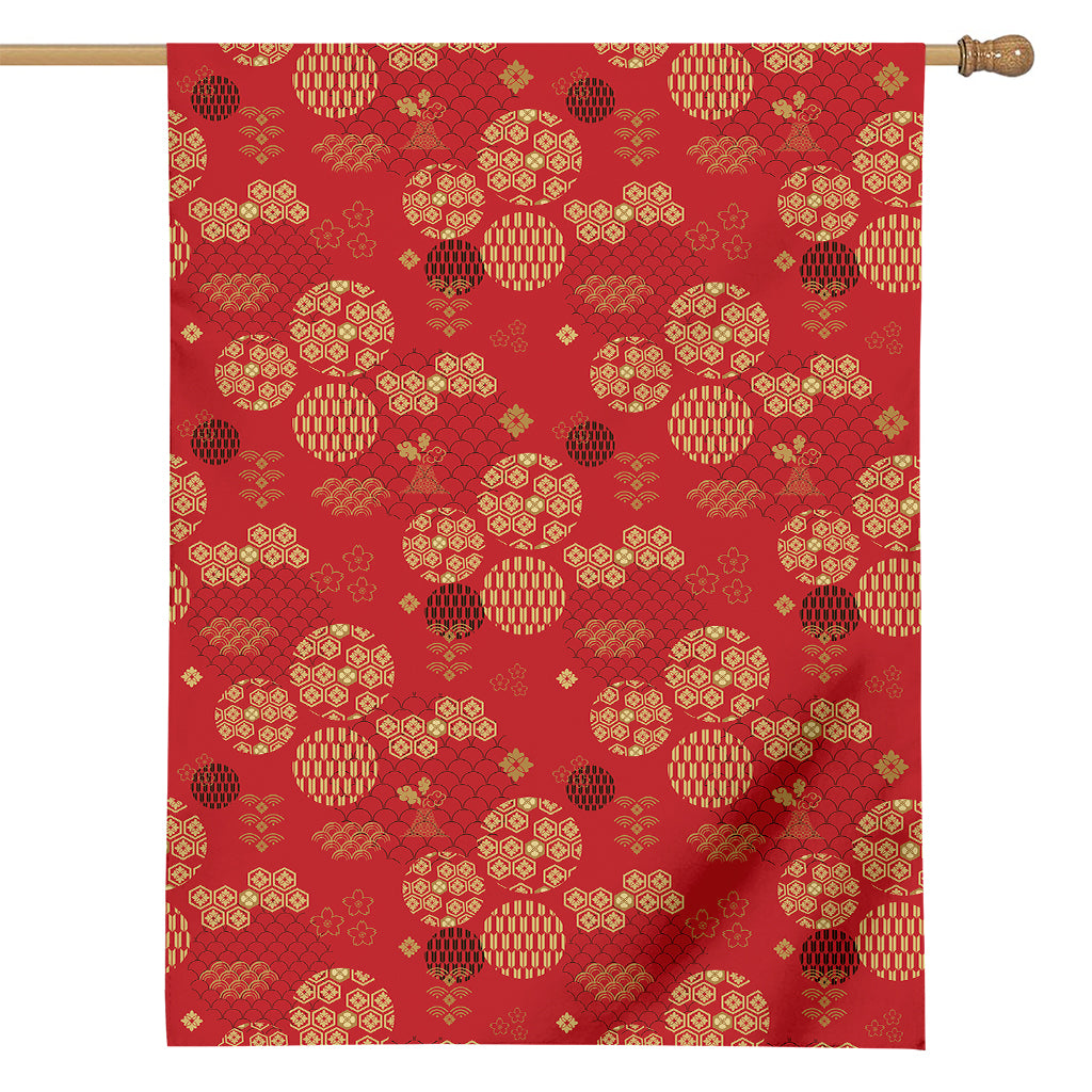 Red Japanese Pattern Print House Flag