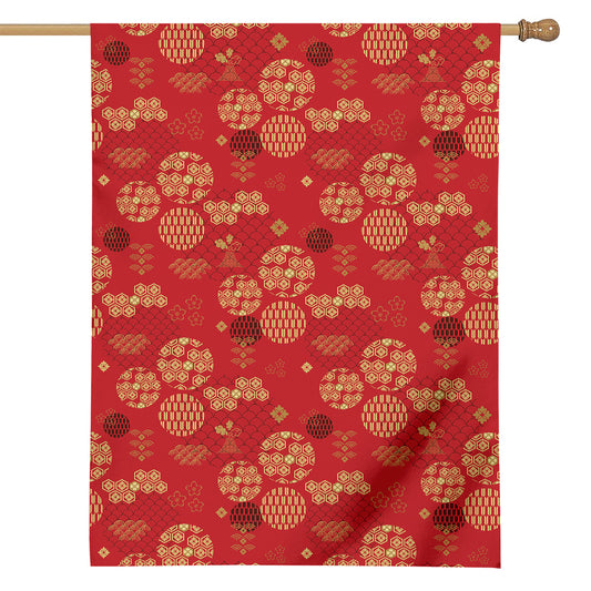 Red Japanese Pattern Print House Flag