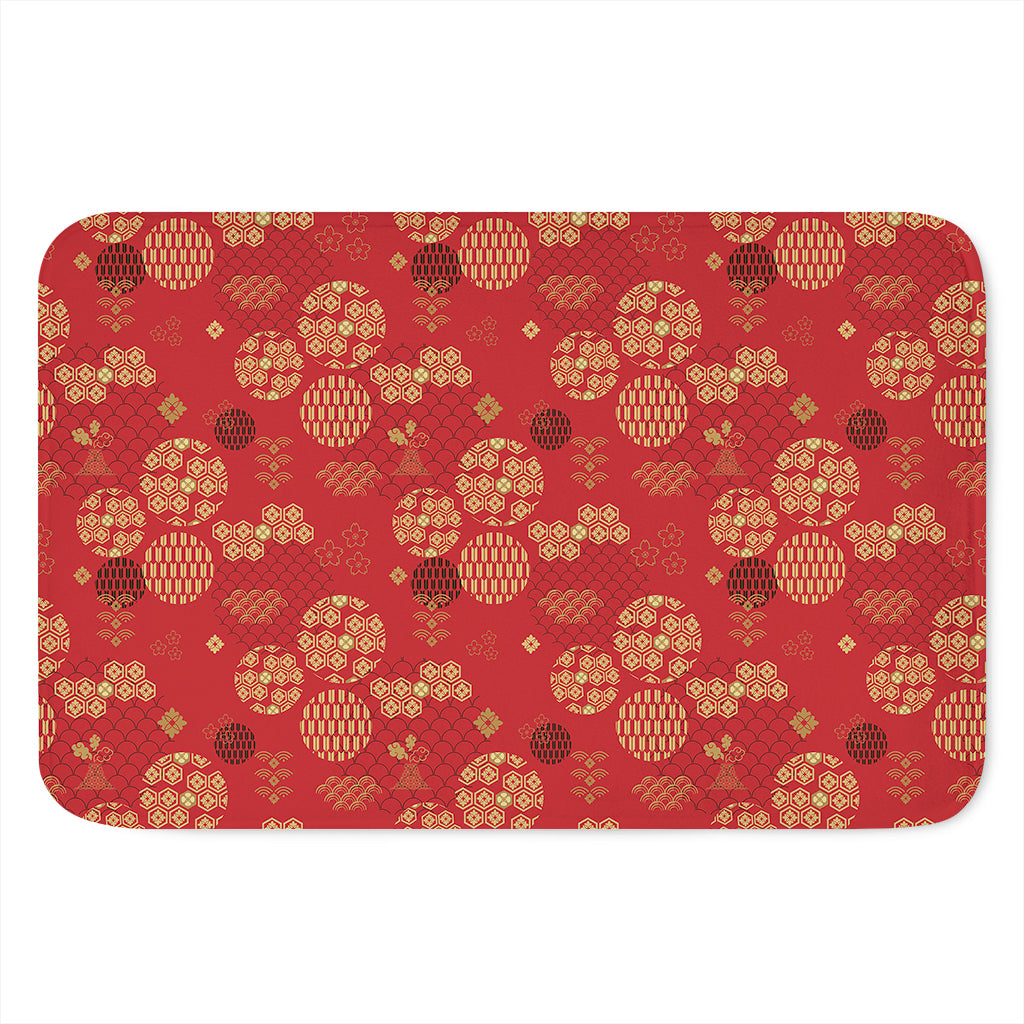 Red Japanese Pattern Print Indoor Door Mat