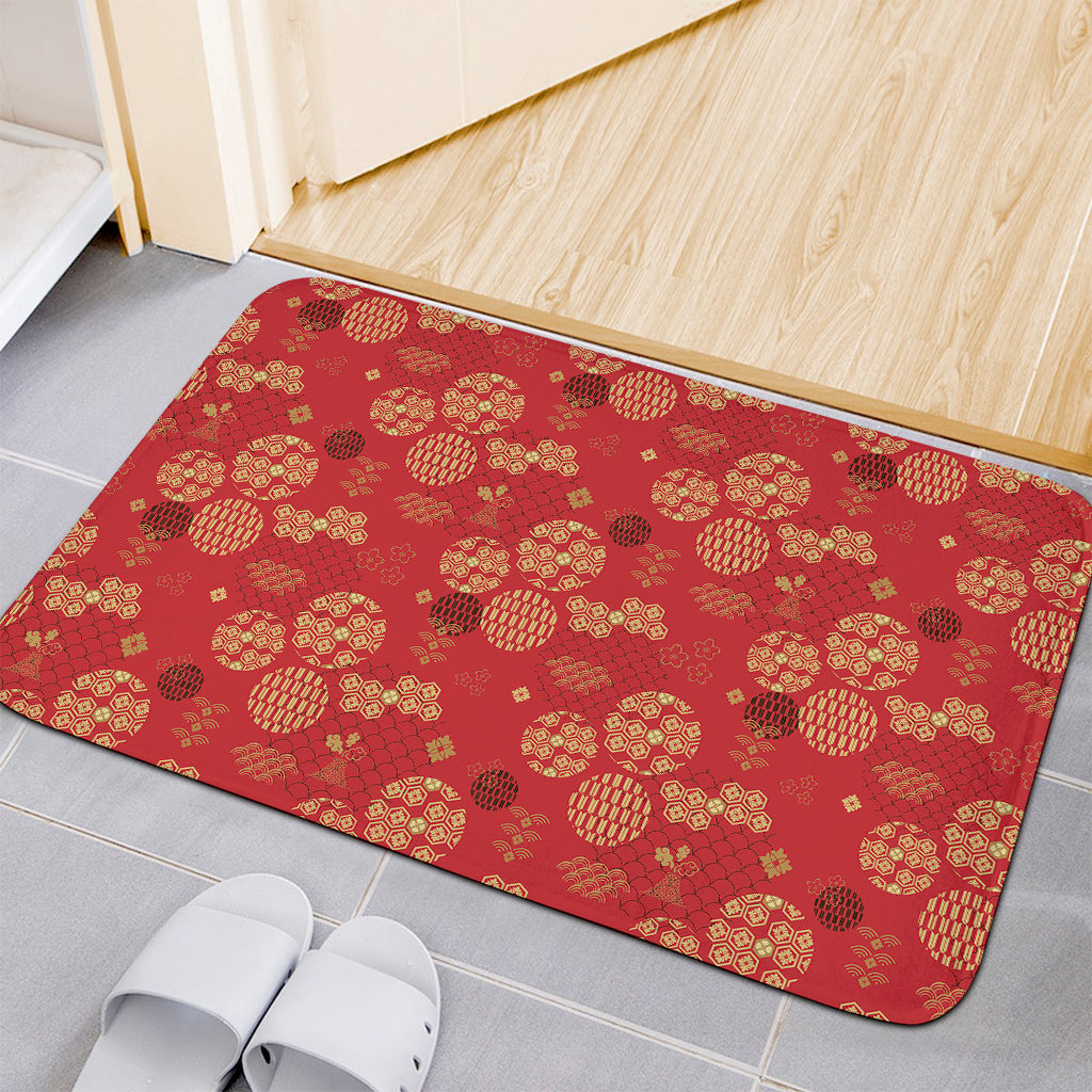 Red Japanese Pattern Print Indoor Door Mat