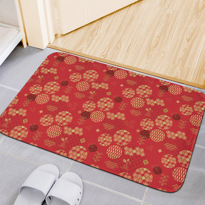 Red Japanese Pattern Print Indoor Door Mat