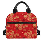 Red Japanese Pattern Print Insulated Lunch Bag