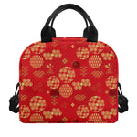 Red Japanese Pattern Print Insulated Lunch Bag