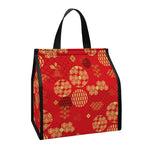 Red Japanese Pattern Print Insulated Lunch Tote