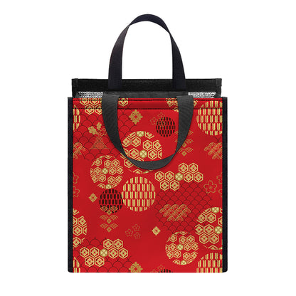 Red Japanese Pattern Print Insulated Lunch Tote
