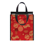 Red Japanese Pattern Print Insulated Lunch Tote