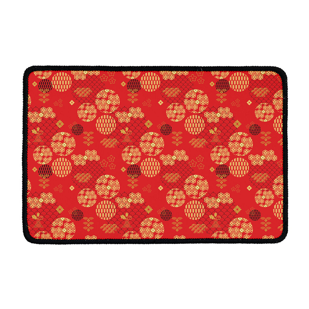 Red Japanese Pattern Print Kitchen Mat