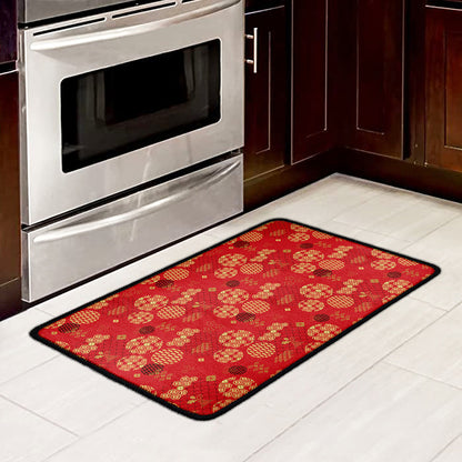 Red Japanese Pattern Print Kitchen Mat