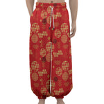 Red Japanese Pattern Print Lantern Pants
