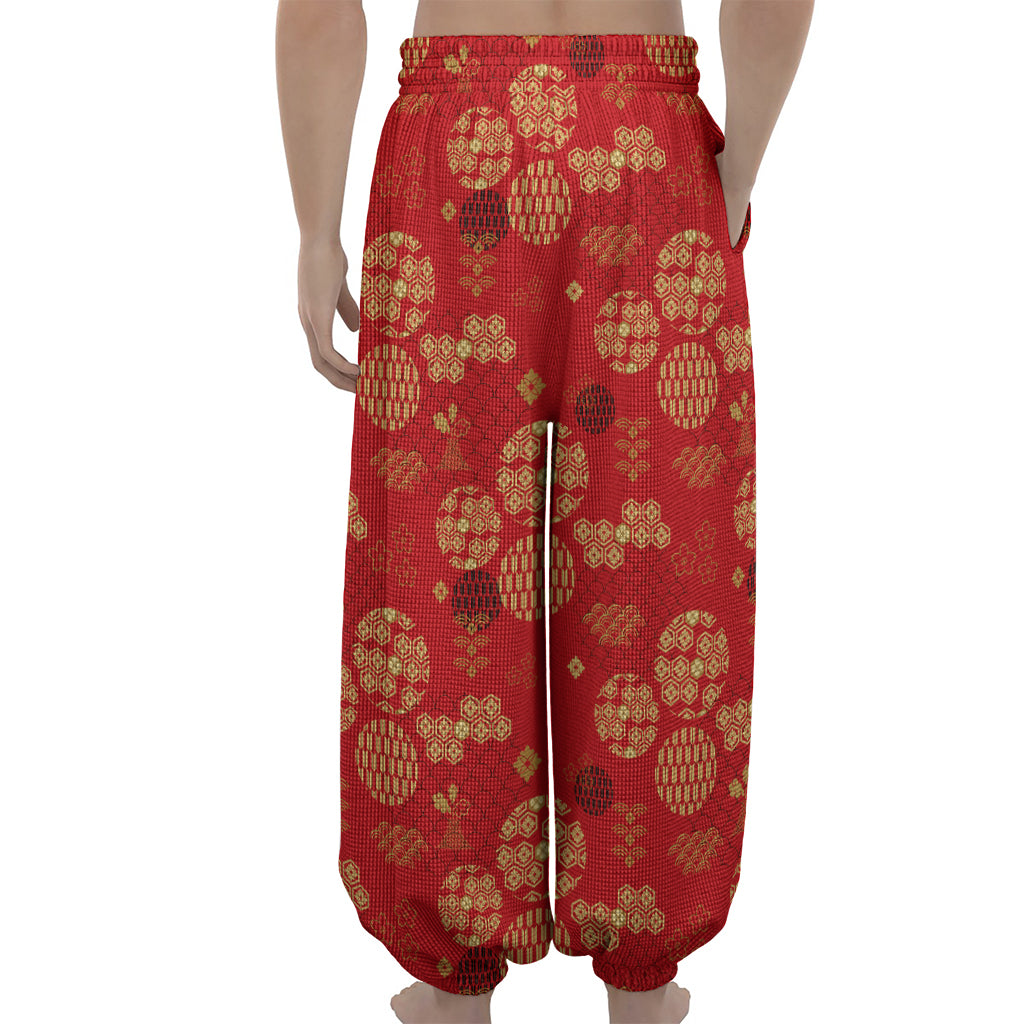 Red Japanese Pattern Print Lantern Pants
