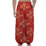 Red Japanese Pattern Print Lantern Pants