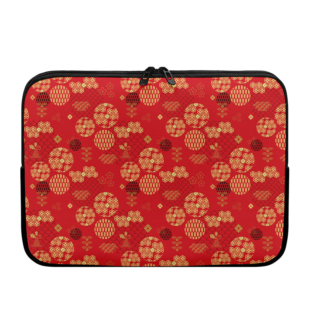 Red Japanese Pattern Print Laptop Sleeve