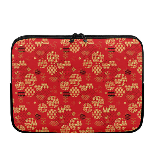 Red Japanese Pattern Print Laptop Sleeve