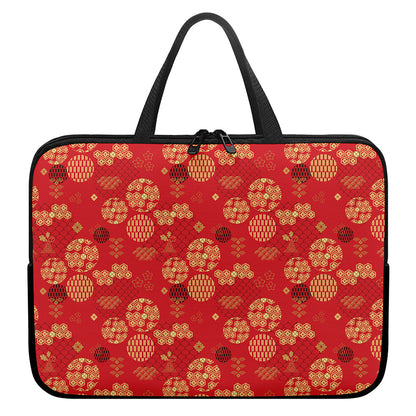 Red Japanese Pattern Print Laptop Sleeve With Handle