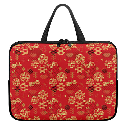 Red Japanese Pattern Print Laptop Sleeve With Handle