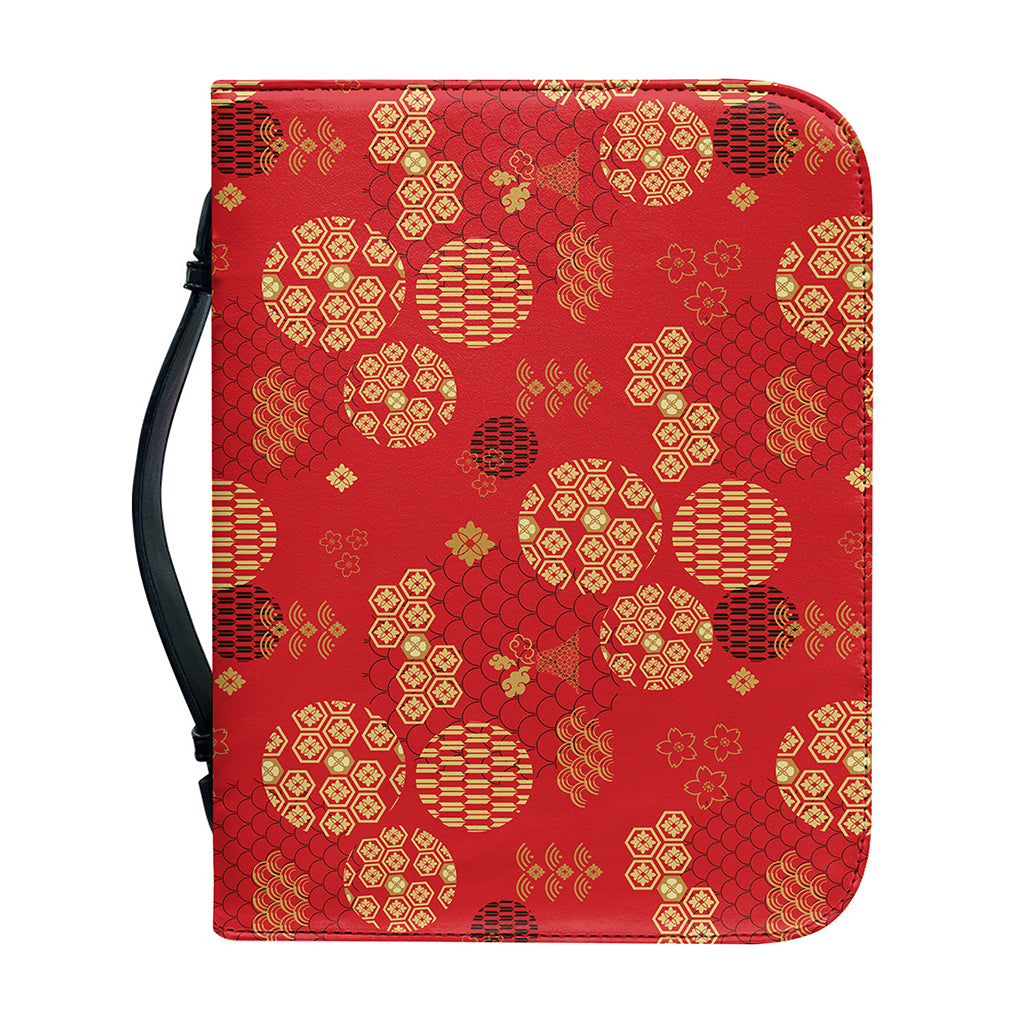 Red Japanese Pattern Print Leather Bible Cover