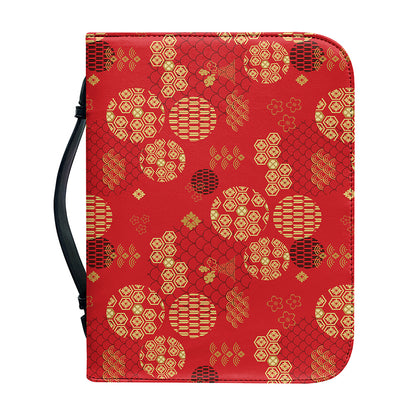 Red Japanese Pattern Print Leather Bible Cover