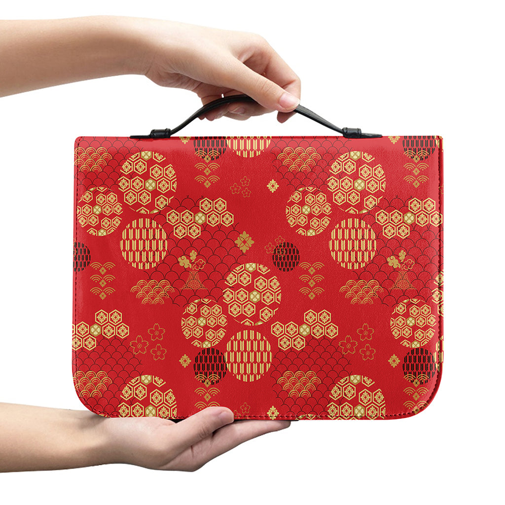 Red Japanese Pattern Print Leather Bible Cover
