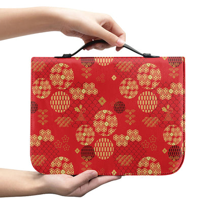 Red Japanese Pattern Print Leather Bible Cover