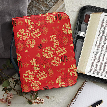 Red Japanese Pattern Print Leather Bible Cover