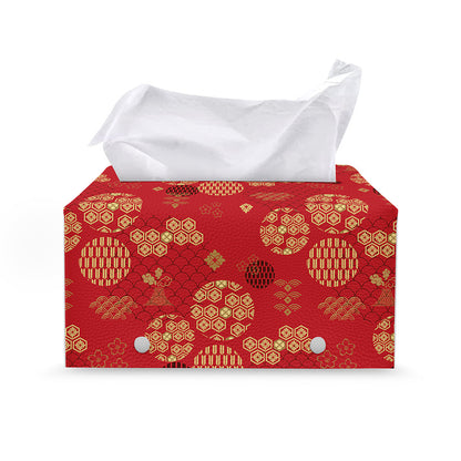 Red Japanese Pattern Print Leather Tissue Box Cover