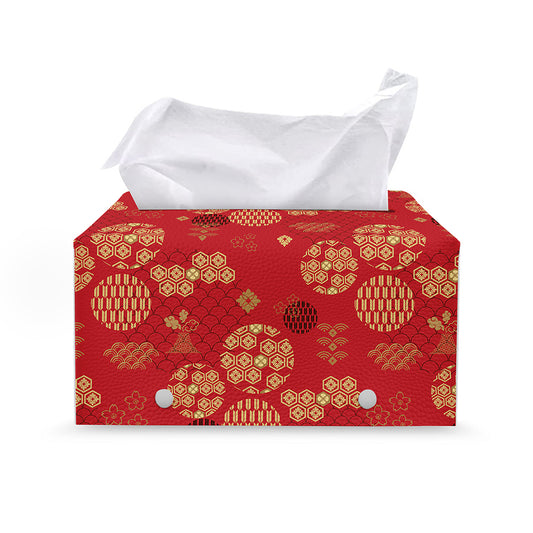 Red Japanese Pattern Print Leather Tissue Box Cover