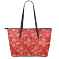 Red Japanese Pattern Print Leather Tote Bag With Zipper