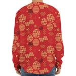 Red Japanese Pattern Print Long Sleeve Baseball Jersey