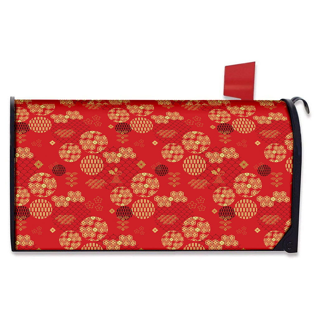 Red Japanese Pattern Print Mailbox Cover