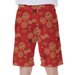 Red Japanese Pattern Print Men's Beach Shorts