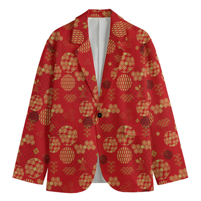 Red Japanese Pattern Print Men's Blazer