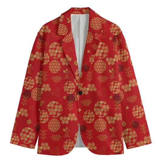 Red Japanese Pattern Print Men's Blazer