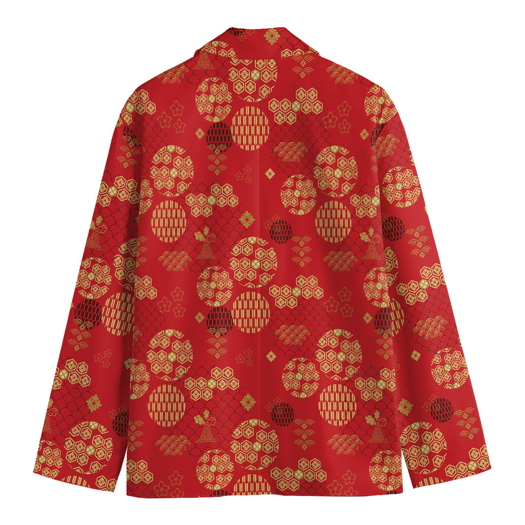 Red Japanese Pattern Print Men's Blazer