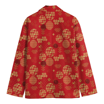 Red Japanese Pattern Print Men's Blazer