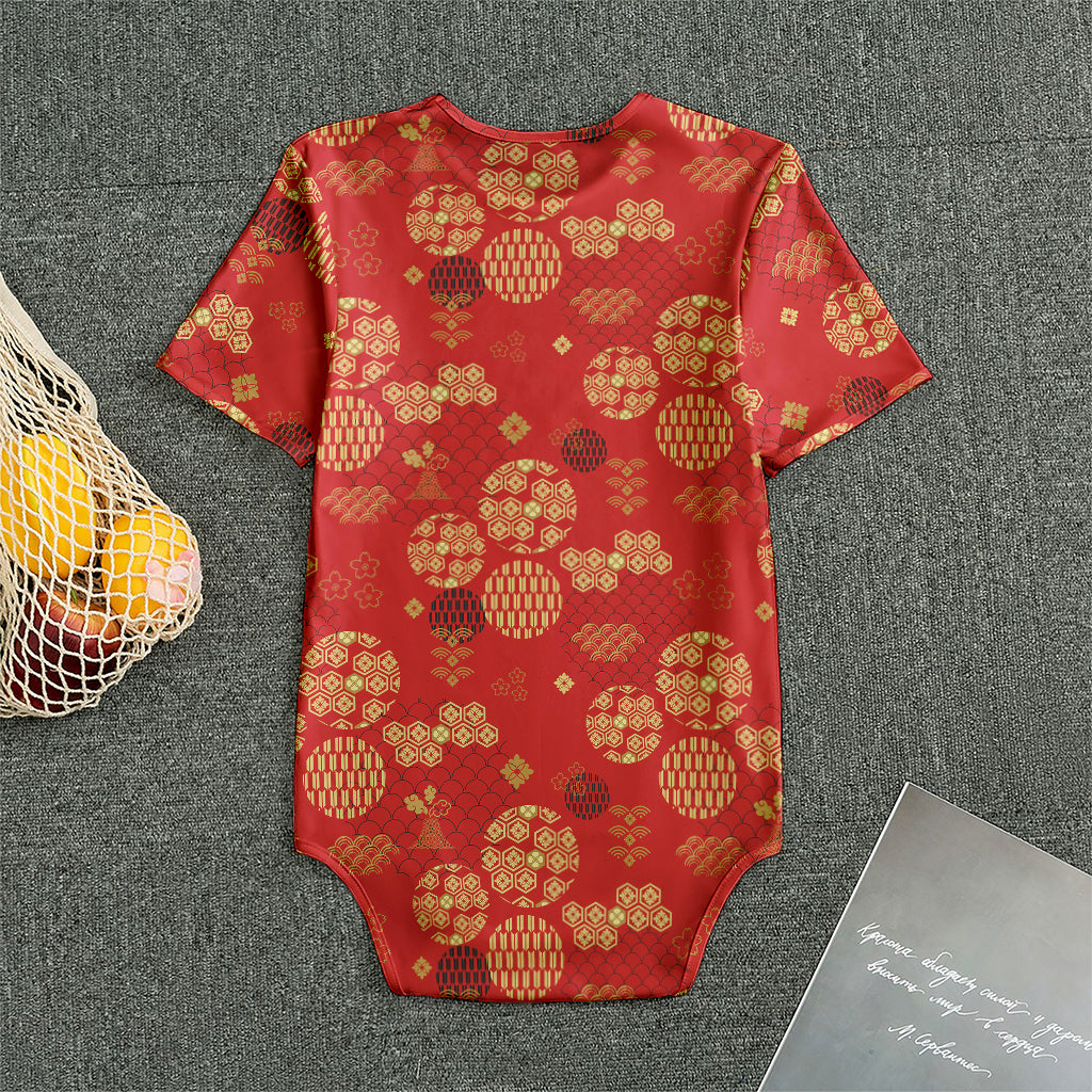 Red Japanese Pattern Print Men's Bodysuit