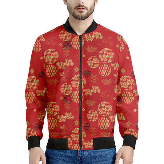Red Japanese Pattern Print Men's Bomber Jacket