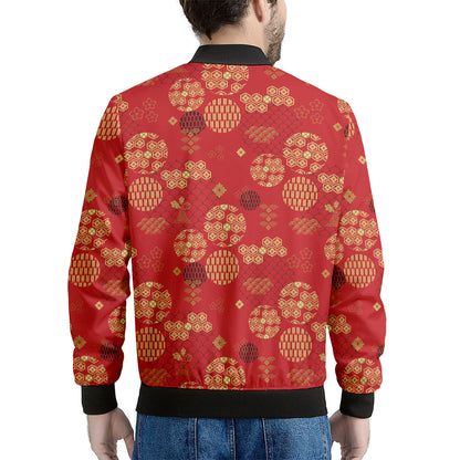Red Japanese Pattern Print Men's Bomber Jacket