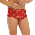 Red Japanese Pattern Print Men's Briefs