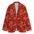 Red Japanese Pattern Print Men's Cotton Blazer