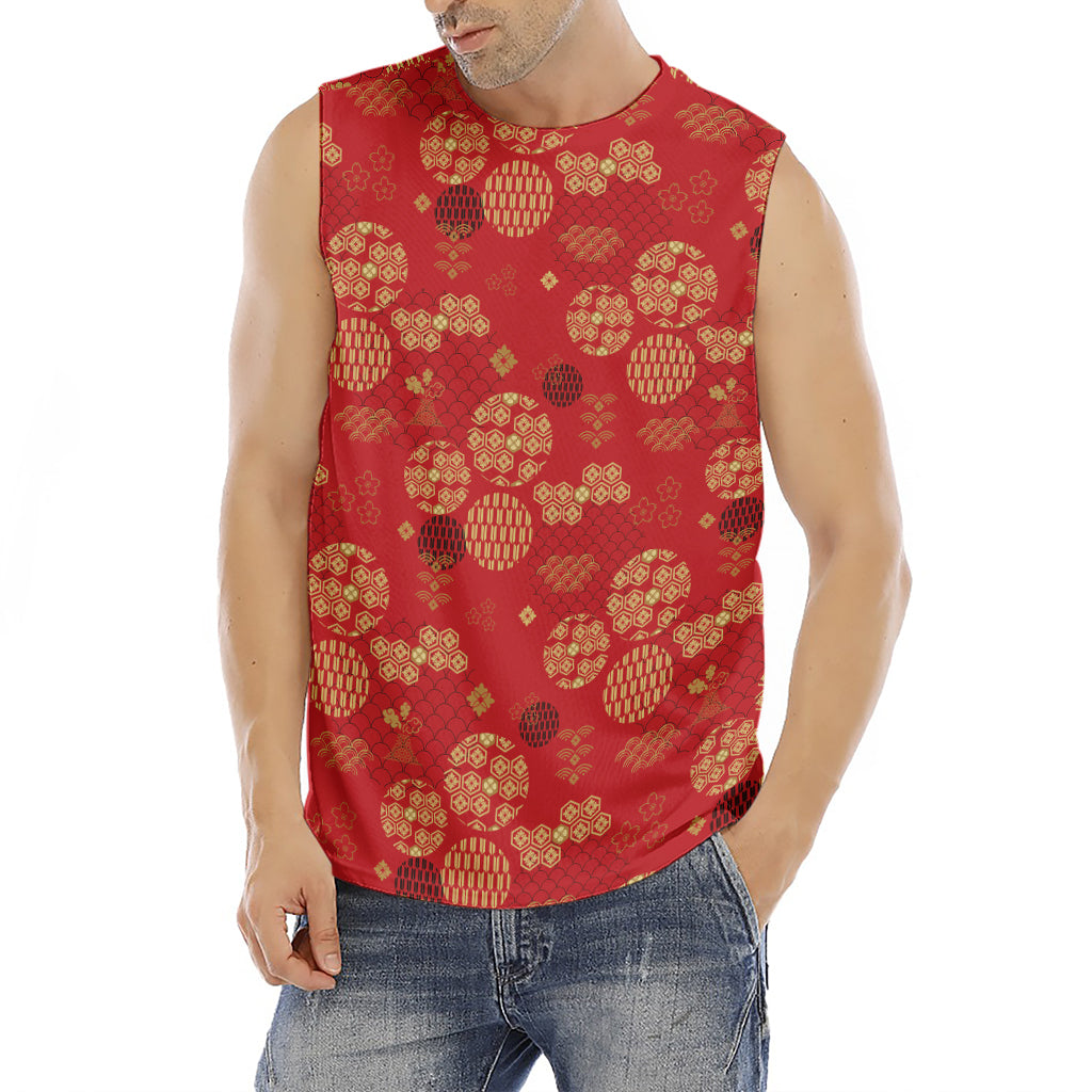 Red Japanese Pattern Print Men's Fitness Tank Top
