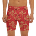 Red Japanese Pattern Print Men's Long Boxer Briefs