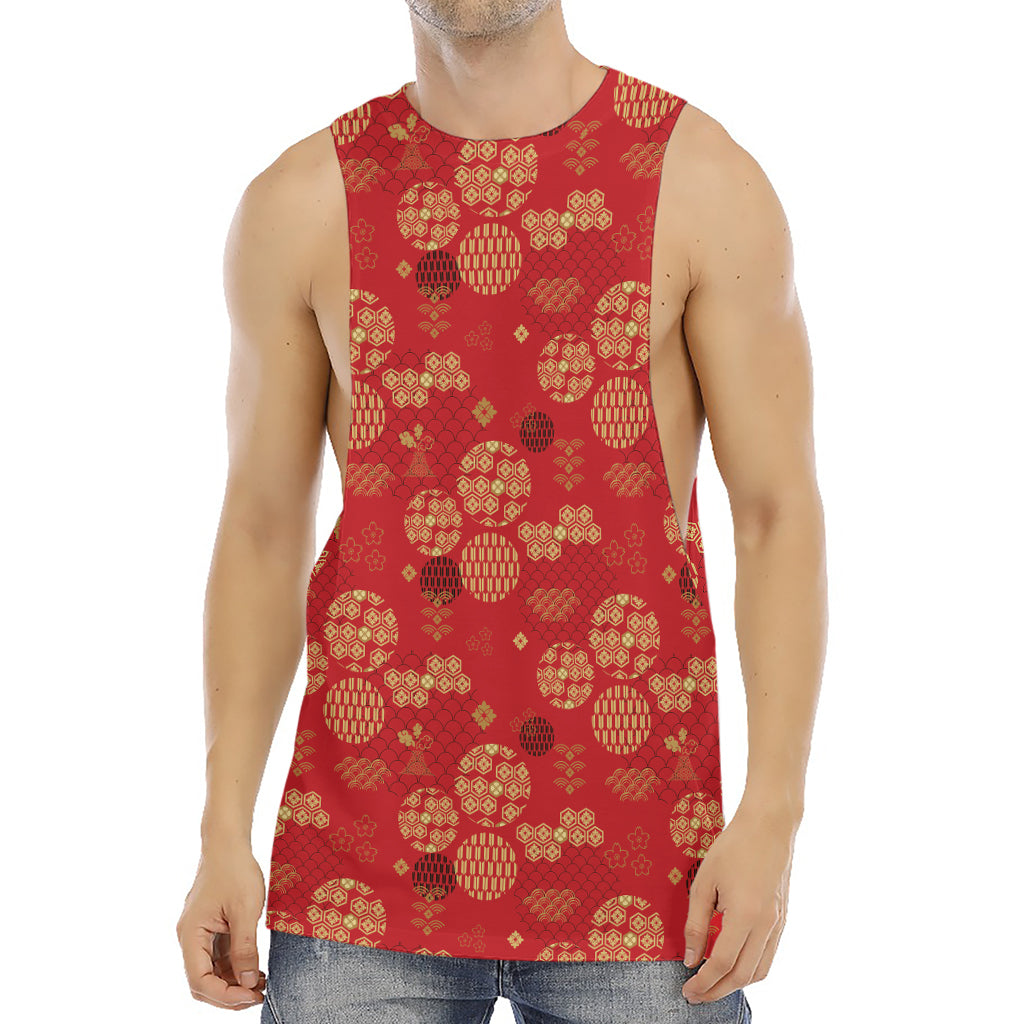 Red Japanese Pattern Print Men's Muscle Tank Top