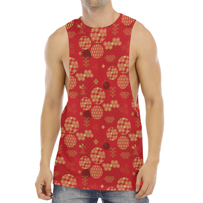 Red Japanese Pattern Print Men's Muscle Tank Top