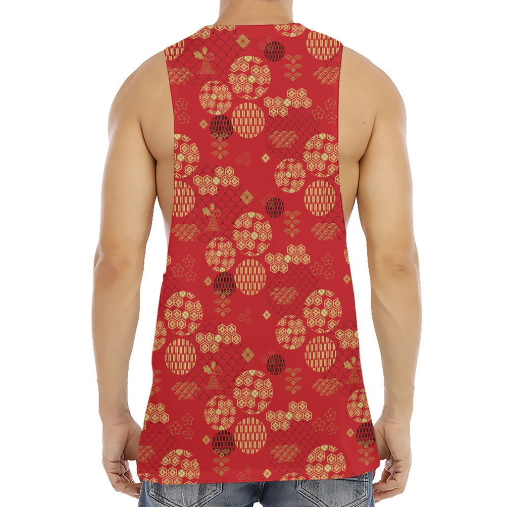 Red Japanese Pattern Print Men's Muscle Tank Top